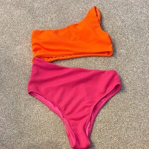 Orange and Pink One-Shoulder Bikini